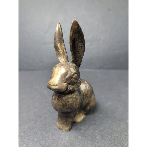 Vintage Mid Century Modern Solid Brass Bunny Rabbit Figurine 4 3/4" Tall - Picture 2 of 8